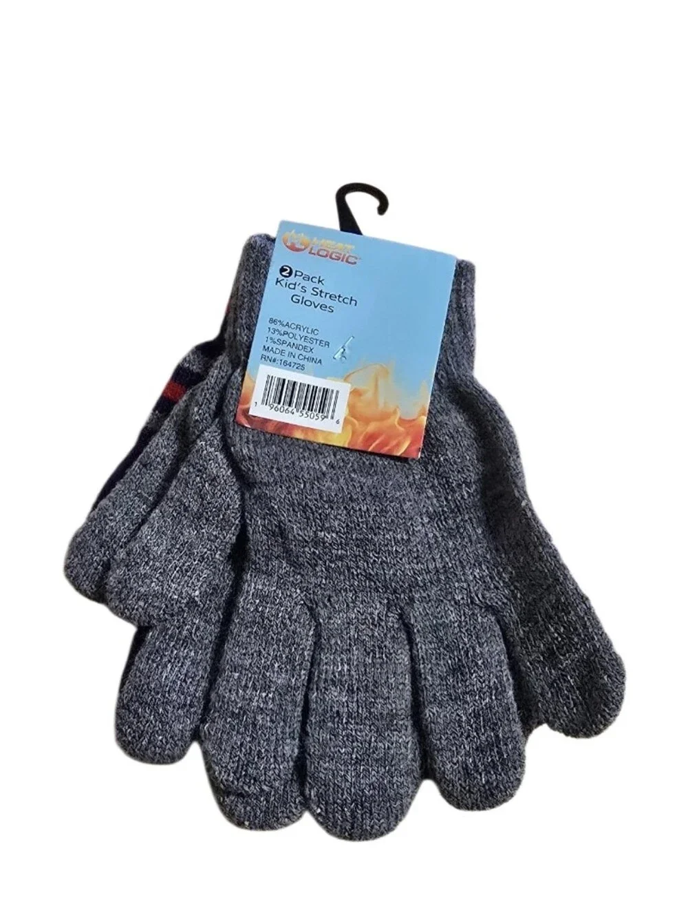 #HL02 Kids Winter Beanie and Gloves Set - Gray / Navy 2 Pairs